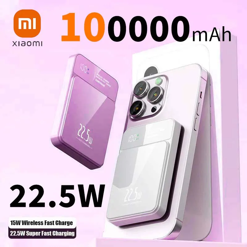 

Xiaomi 200000mAh PowerBank Magnético Qi Carregador Sem Fio Magsafe 22.5w Carregamento Super Rápido Powerbank Para Iphone