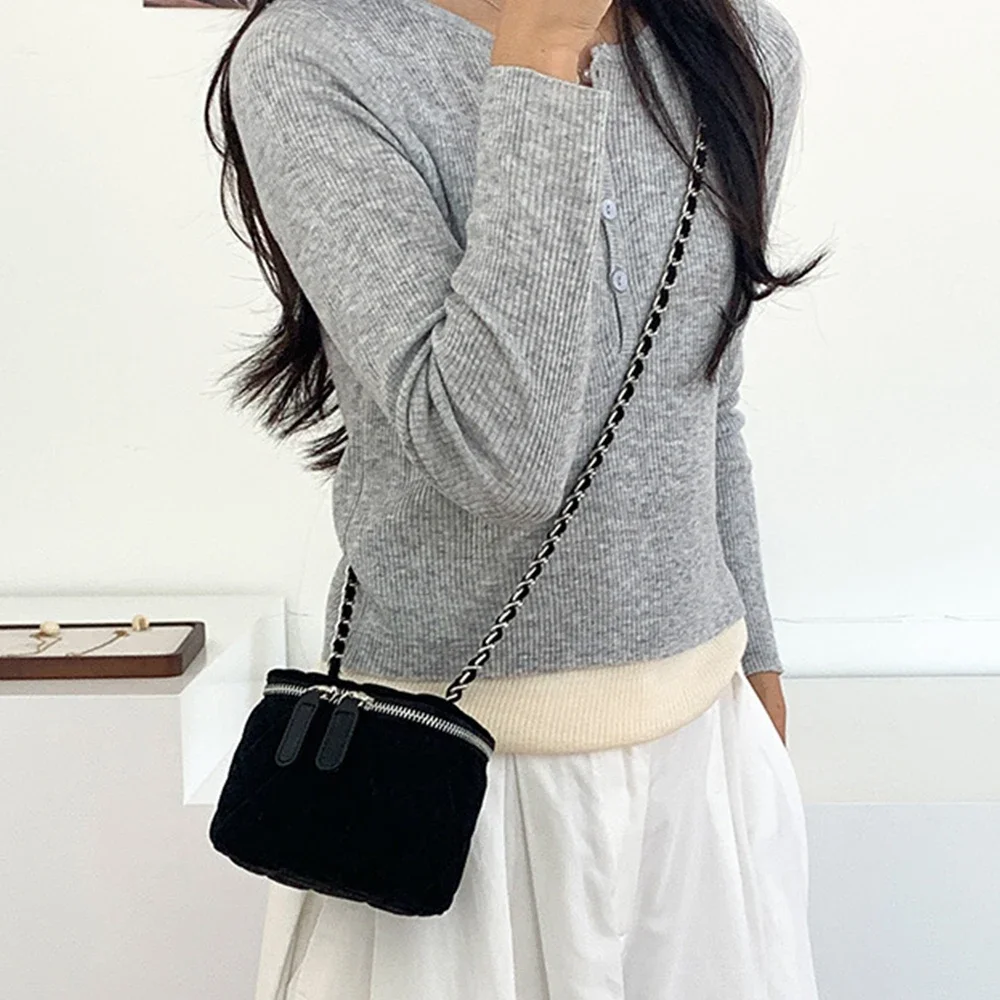 Mini Faux Suede Crossbody Bags for Women 2025 New Luxury Designer Box Bag Lingge Chains Shoulder Bag Lipstick Coins Sling Purse
