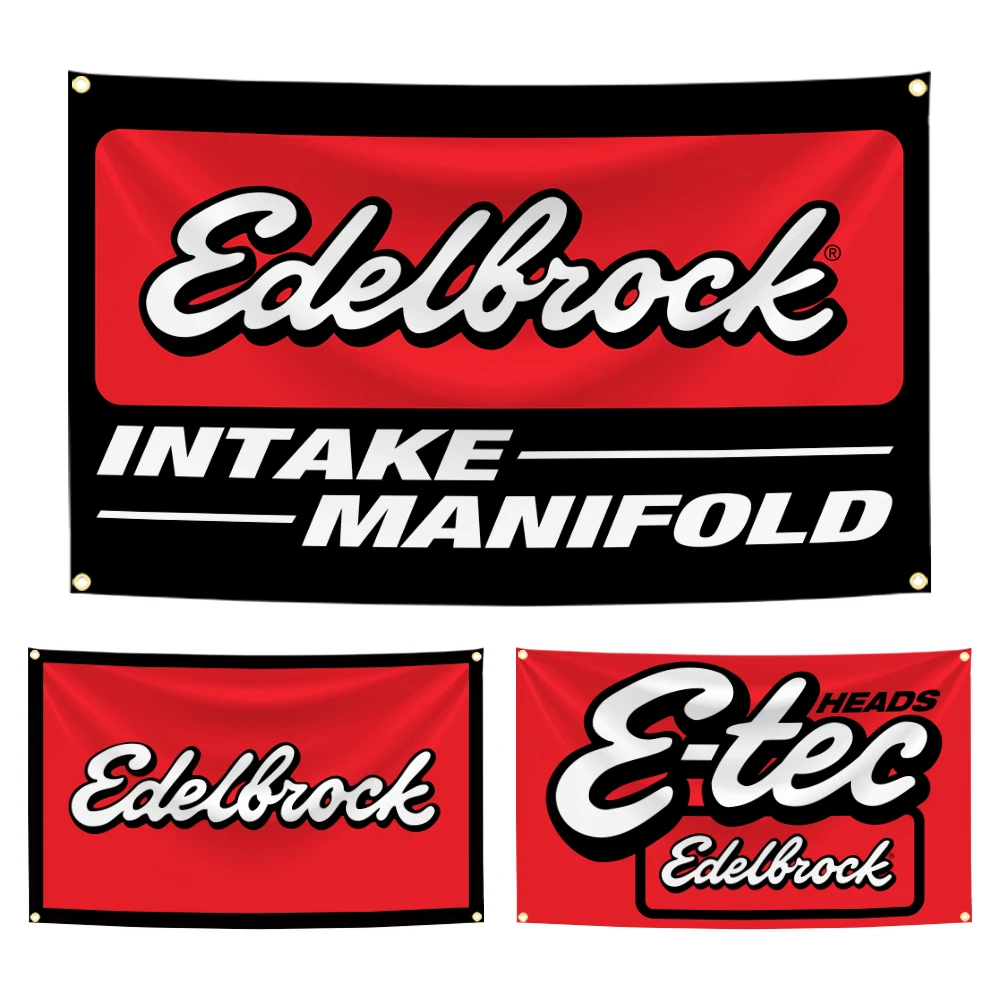90x150cm E-Edelbrocks Auto Moto Parts Flag Tapestry Polyester Digital Printing Banner for Garage Wall Art Out Door Decoration
