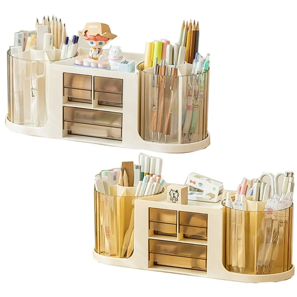 

2 Pen Holder Rotating Desk Organizer 10 Slots 1 Top Storage Area Stationery Storage Box 3 Drawer Space Saving