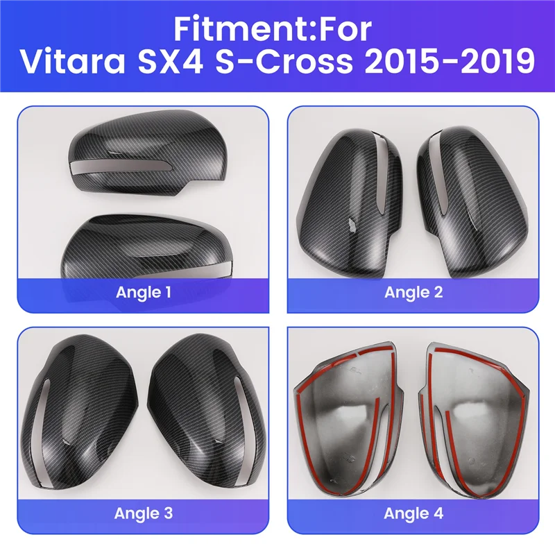 P-Premium-Carbon Fiber Rear View Mirror Case Cover For Suzuki Vitara SX4 S-Cross 2015-2019 Side Wing Rear View Mirror Cover Cap