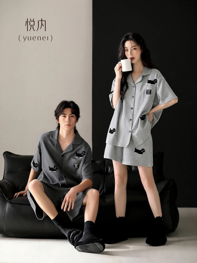 pijamas-de-algodon-para-parejas-conjunto-de-ropa-de-verano-de-manga-corta-para-el-hogar-cardigan-informal-abierto-pantalones-cortos-para-mujer-talla-grande-para-hombre