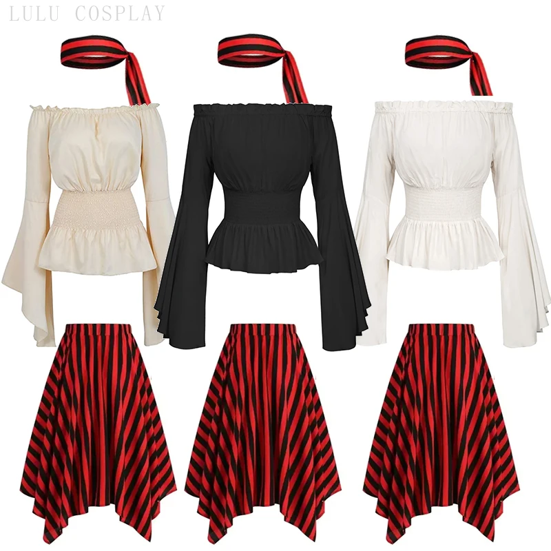 

Women Renaissance Peasant Blouse Off Shoulder Sleeves Shirt Boho Steampunk Medieval Cosplay Costume Corset Pirate Top Vintage