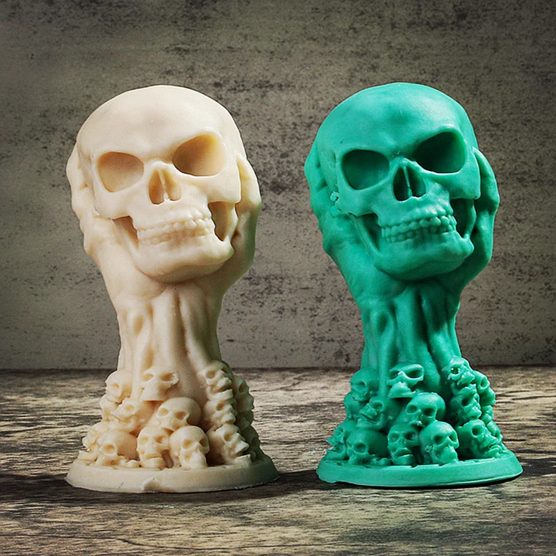 3D Large Handheld Skull Candle Silicone Mold Halloween Stacked Skull Statue Aromatherapy Gypsum Resin Mold Holiday Gift Decor