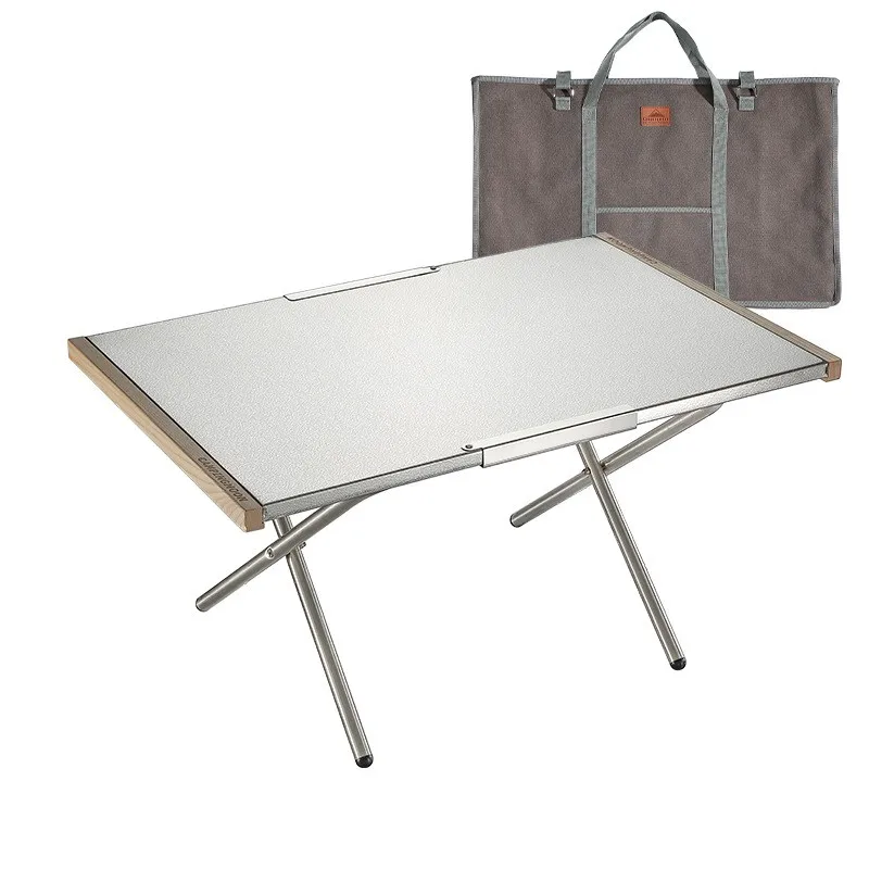 Outdoor Portable Large Steel Table CAMPINGMOON High Temperature Resistant Barbecue T-380 Camping Food Folding Table WIth Bag