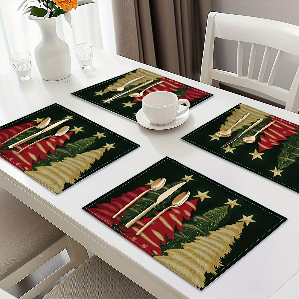 แผ่นรองจานลายต้นคริสต์มาสแบบอเมริกัน VIKAMA 4/6/8/10 ชิ้น สำหรับงานเลี้ยงคริสต์มาส งานสังสรรค์ครอบครัว ตกแต่งโต๊ะอาหารในวันหยุด