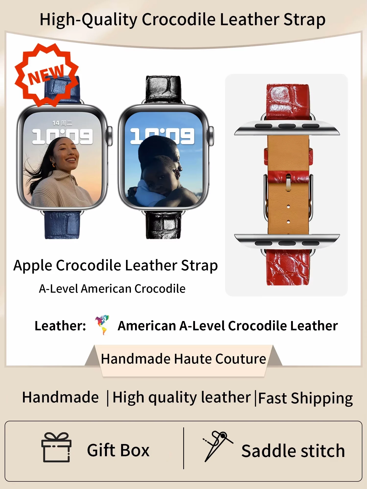 

Kebitt for Apple Watch 10 9 8 7 42mm 41mm Bracelet Single Tour High Quality Genuine Crocodile Band iWatch Strap Butterfly Buckle