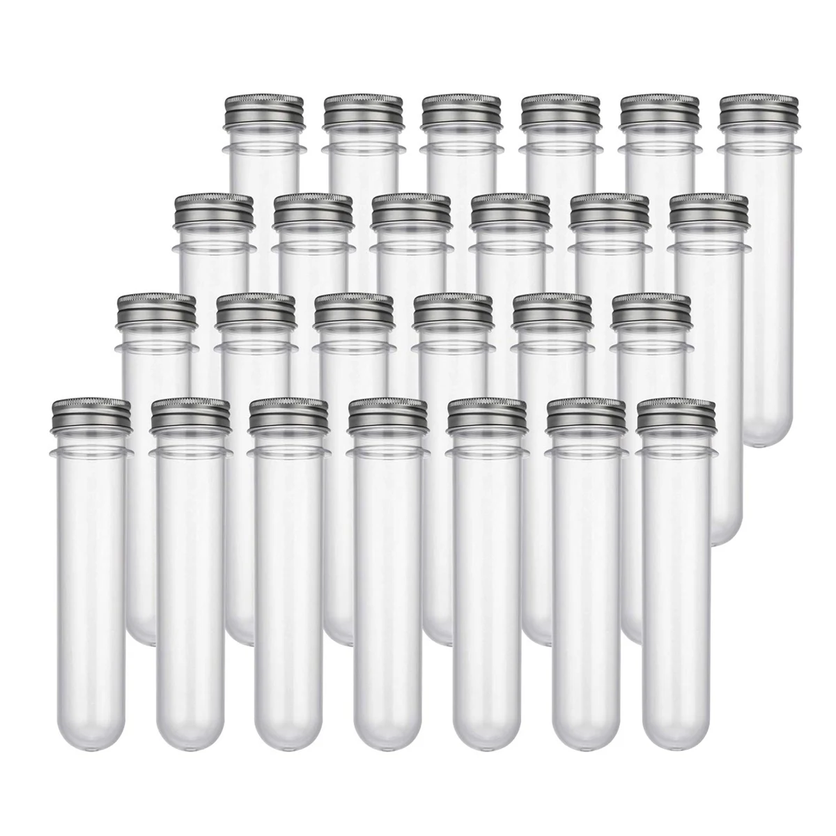 25Pcs 45ML Plastic Test Tubes Metal Cap Screw Lid Round Bottom Wedding Party Candy Cosmetic Travel Lotion Containers