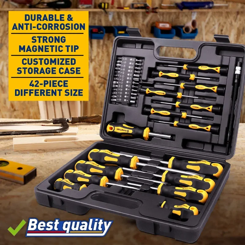 Electrician Repair Tools Kit 42pcs Multifunctional Bit Plum Blade Screwdriver Handle Soft lever Driver Strong Magnetic Set