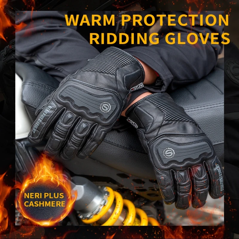 SFK Winter Full Finger Motorcycle Add Fluff Keep Warm Gloves Windproof Waterproof Wear-resistant Riding Protection Equipment