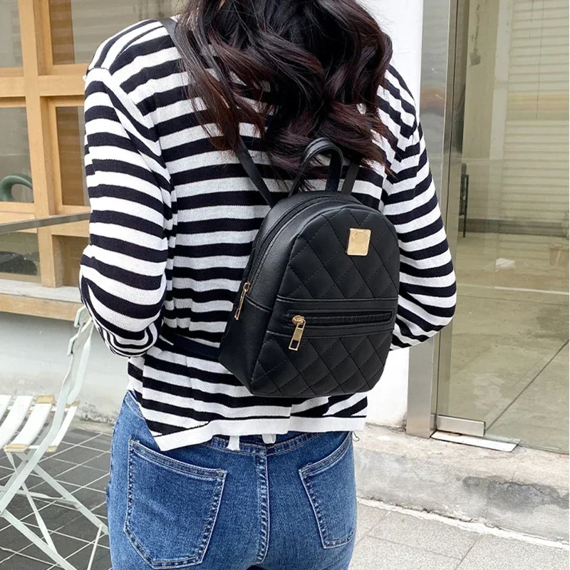 Youda Pu Solid Color Mini Rhombus Backpack Suitable for Women Fashion Casual Small Backpack Girls Korean Style Student 2022 New