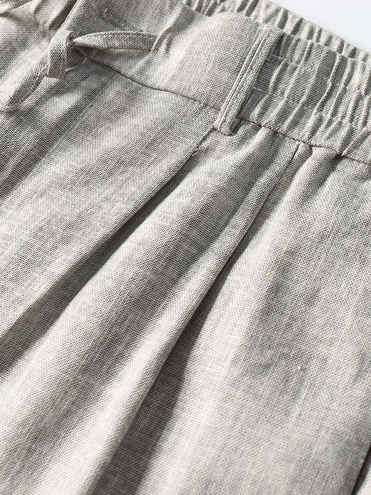 ฤดูร้อนทุกวัน Mens Retro Casual ผ้าลินินกางเกงเอวยางยืดขาตรงความยาวเต็มกางเกง Cool Breathable แฟชั่นกางเกงยาว