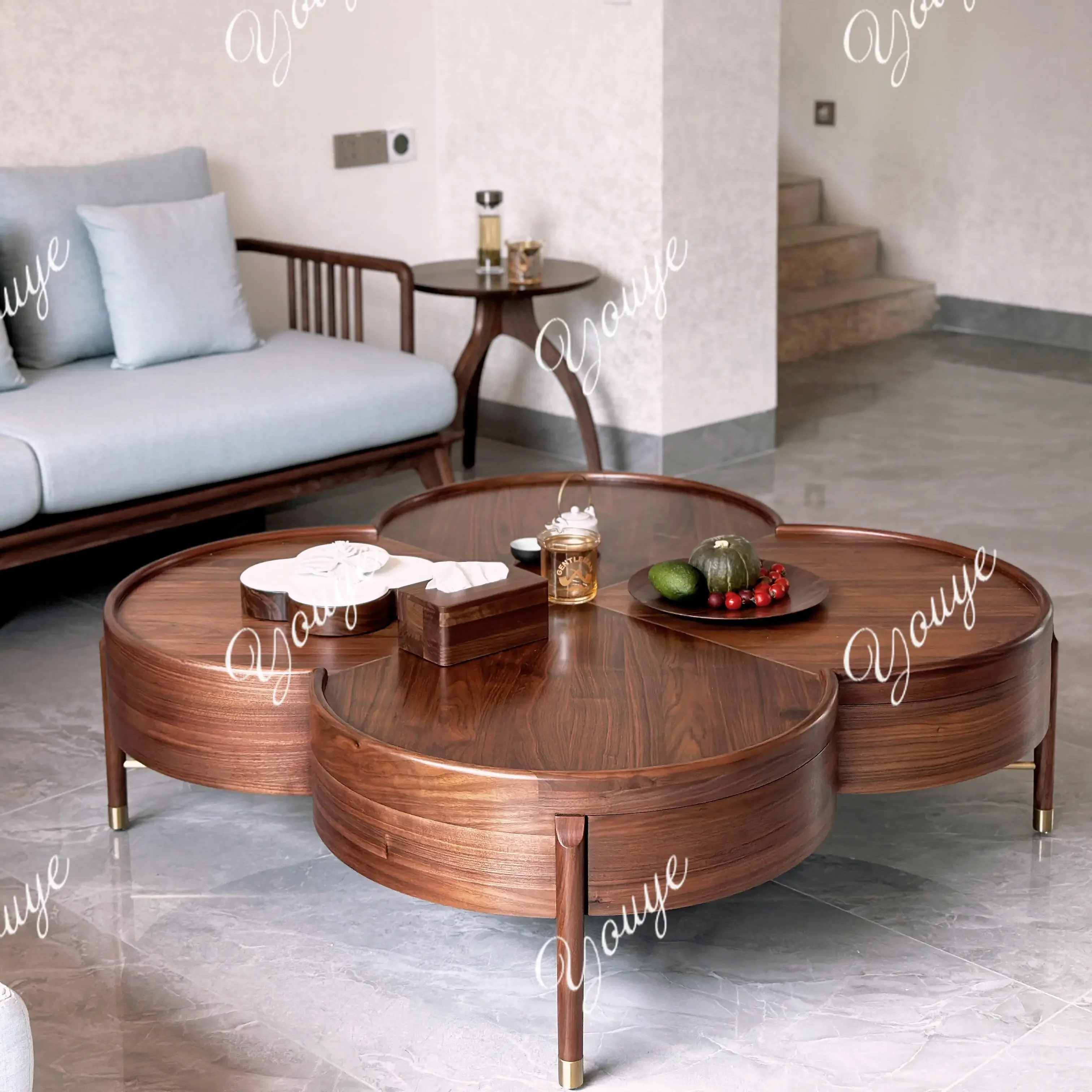 

J Retro Walnut Coffee Table Living Room Home Solid Wood Creative New Chinese Side Table Low Table High-end Sense