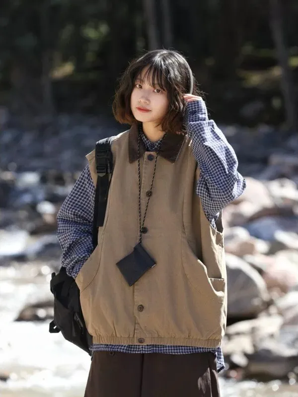 Retro Casual Functional Layered Wear Workwear Vest Loose Vintage Sleeveless Jacket for Men And Women Autumn Winter Fashion