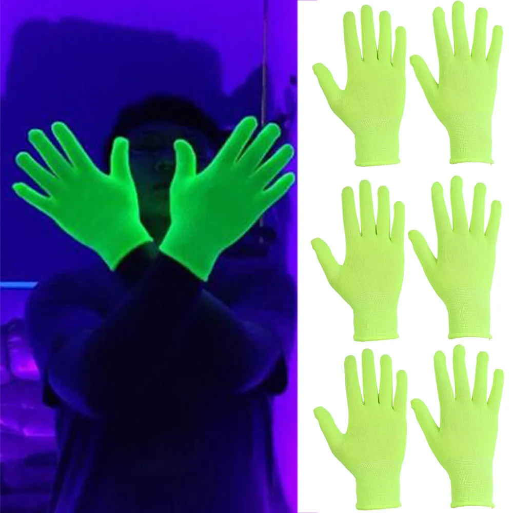 Guantes de neón que brillan en la oscuridad para fiestas, manoplas verdes que brillan en la oscuridad de los años 80 y 90, accesorios de decoración