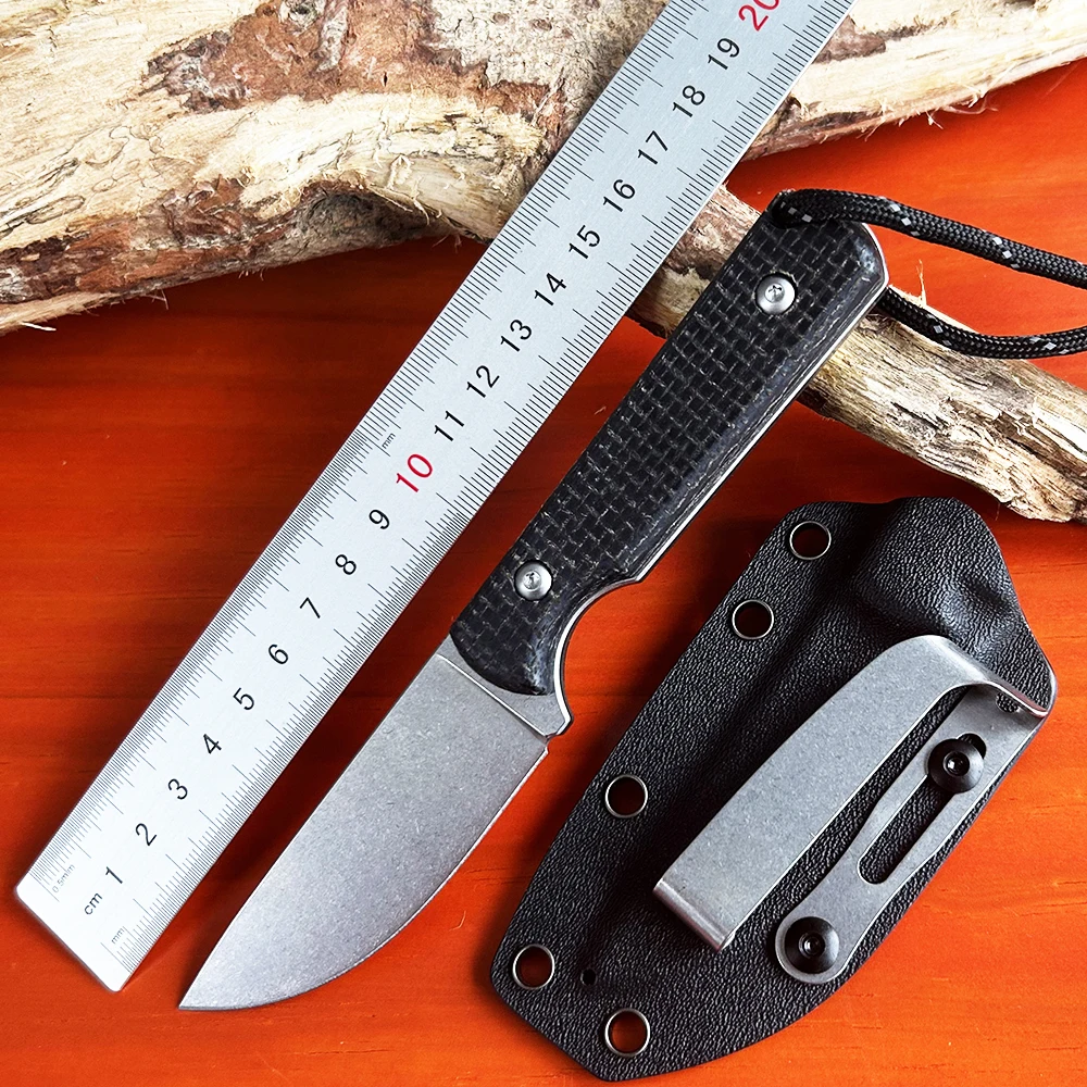 Cuchillos rectos de caza con mango de lino de acero D2, cuchillo de combate de supervivencia Bushcraft al aire libre con funda K, herramienta EDC para acampar