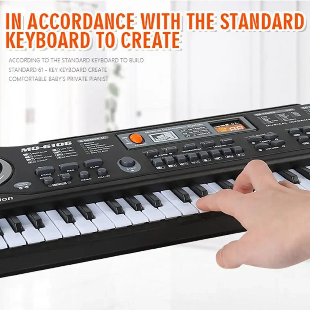 Kids Electronic Piano Keyboard Portable 61 Keys Organ with Microphone Education Toys Musical Instrument Gift for Child Beginner