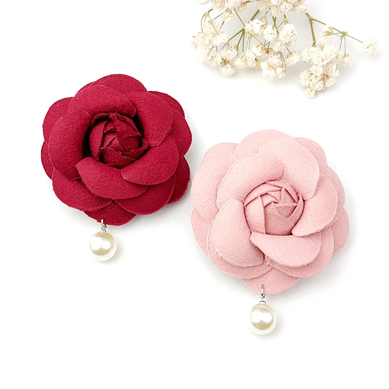 Simple Design Hand Made Artificial Flower Pearl Camellia Brooch Fashion Women Party Colthes Backpack Jewelry Accessories Corsage