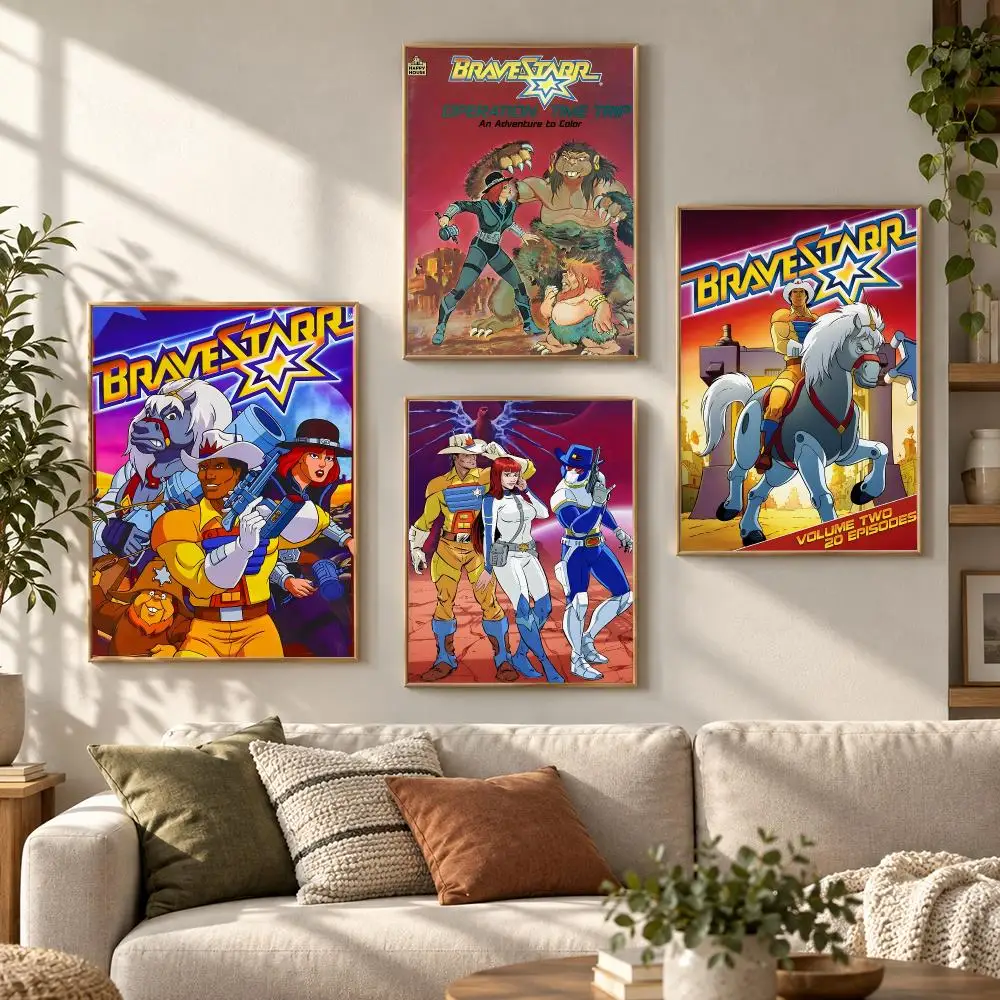 BraveStarr 80s Classic Cartoon Sci-Fi Western Series Poster Contemporary Wall Art Print for Bedroom & Living Room, Unframed