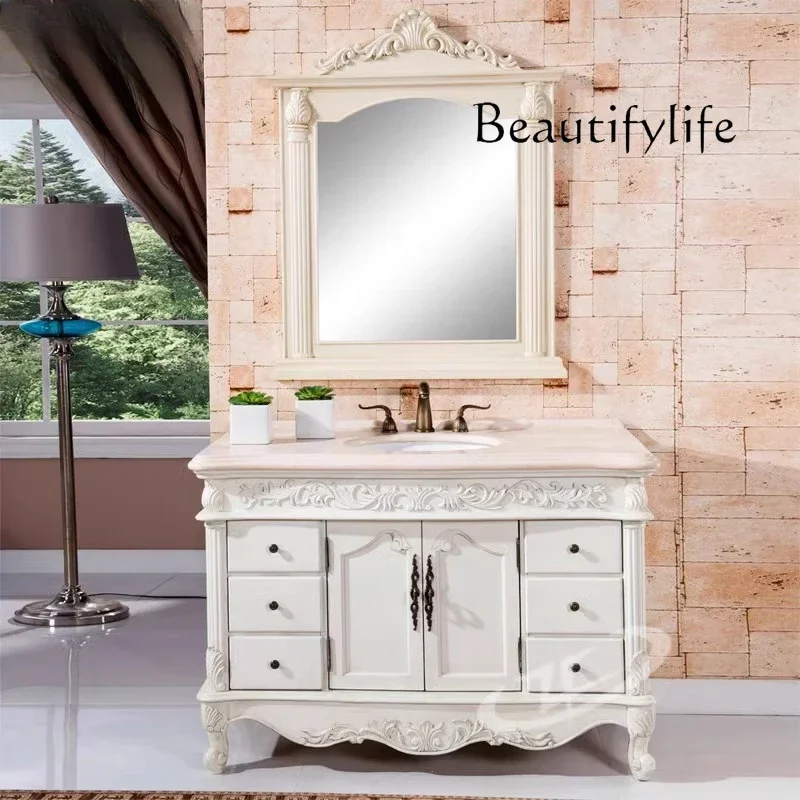 

M American Light Luxury Designer White Single Basin Hand Wash Cabinet 1.2 Meters Long Bathroom Cabinet