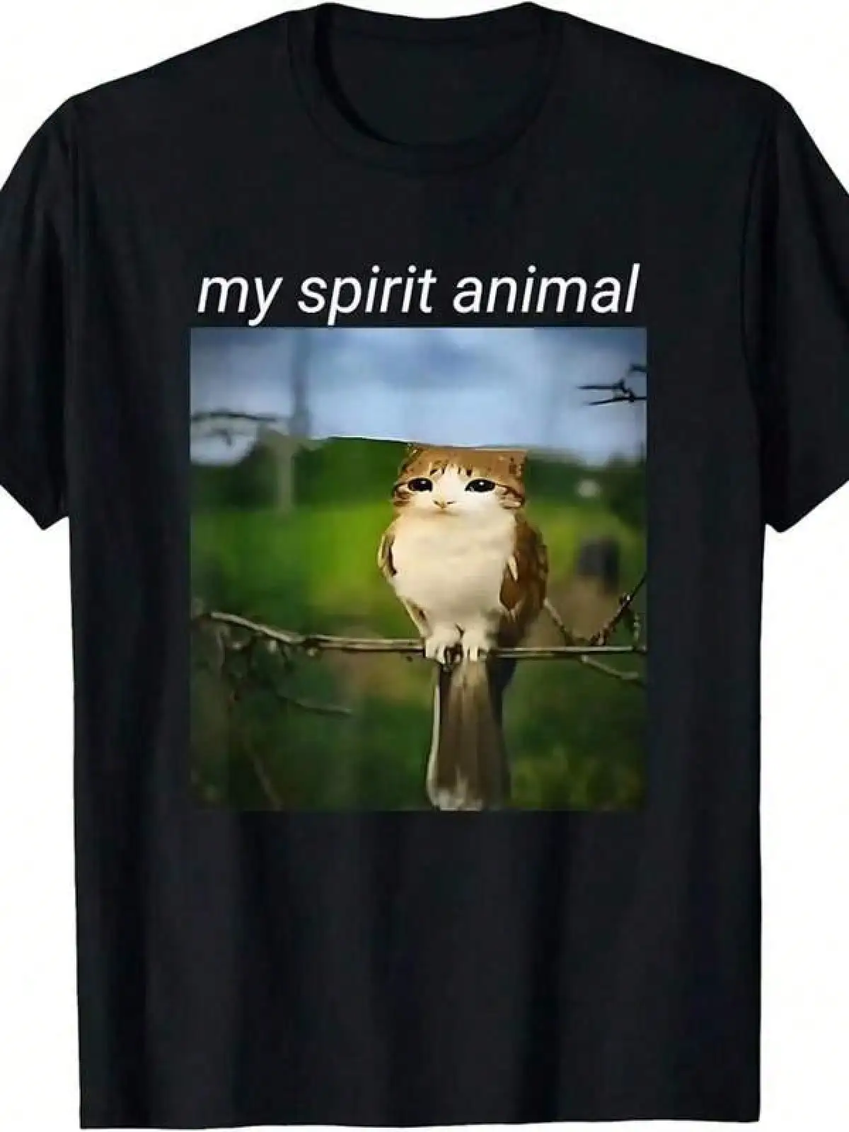 T Shirt Print ,Graphic-Cotton Tees Size Plus,My Spirit Animal Funny Meowl Meme Cat Owl Meme Brainrot T-Shirt,With Shirt,Summer Tops,Shirt Suitable