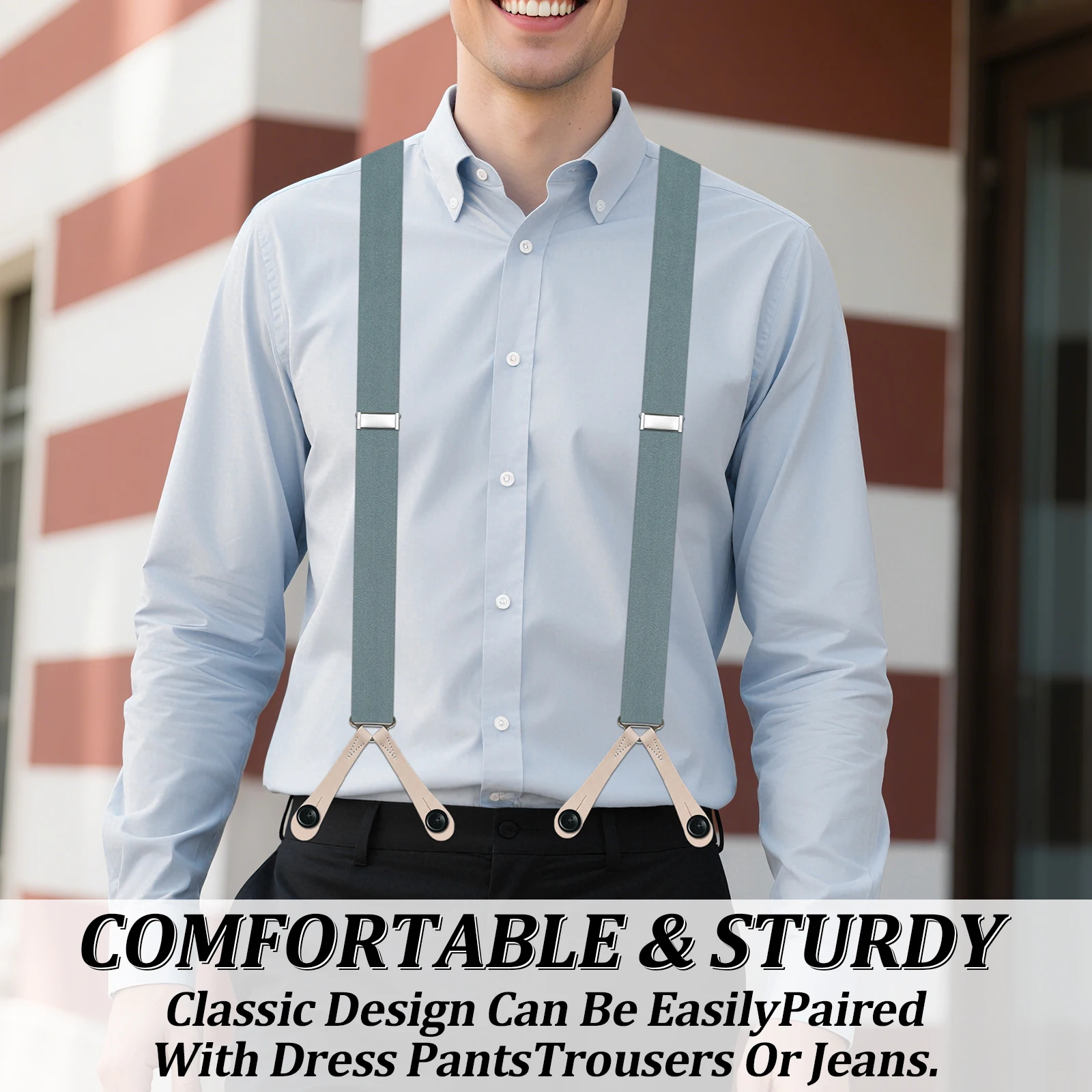 Suspensórios para homens Suspensórios de trabalho com extremidade de botão da moda para homens - Suspensórios ajustáveis - Forma Y 1,4 polegadas