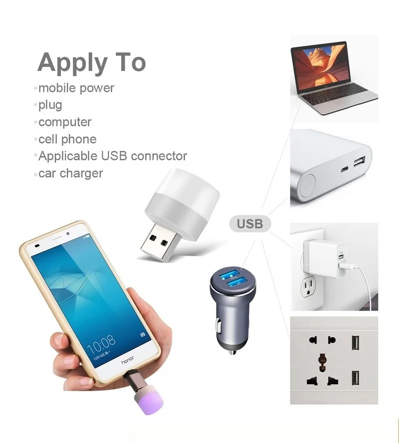 Portable USB Plug LED Night Lamp PC Laptop USB Small Round Bulb Car Home Ambient Lamp Eye Protection Reading Light