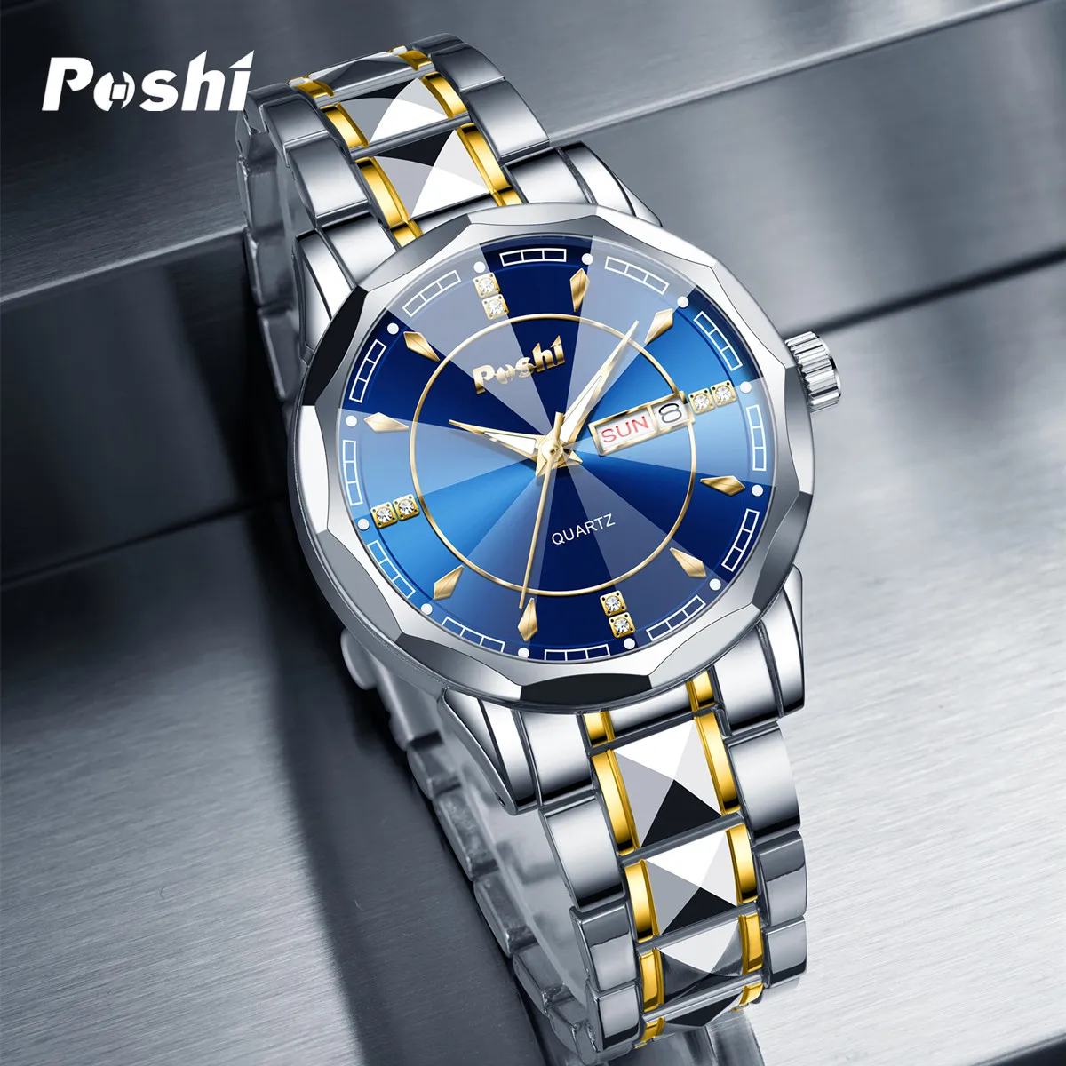 POSHI 983 Fashion Men\'s Wristwatch Business Quartz Watch Original Brand With Date Week Luxury Watches Life Waterproof