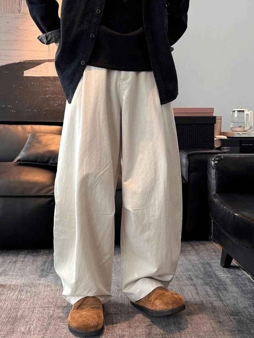 Men's Summer Casual Wide Leg Pants Draped Folded Loose Comfortable Knife  Trousers Elegant Brand Casual Loose Fit