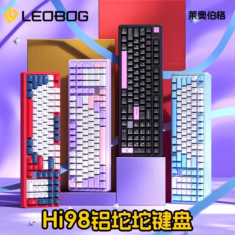 

LEOBOG Hi98 Механическая игровая клавиатура, алюминиевая, 101-клавишная проводная клавиатура, колпачки для клавиш из ПБТ, RGB ПК/FR4, позиционирующая пластина для ПК, аксессуары
