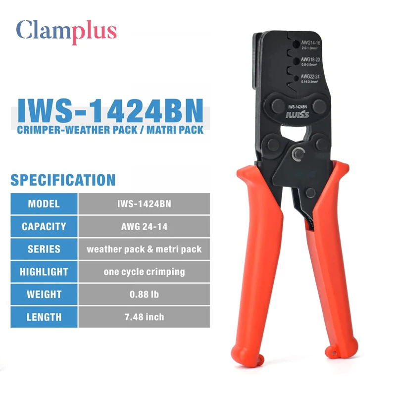 IWISS tool IWS-1424BN Labor-saving crimping pliers for DELPHI car waterproof connector Auto repair tool crimper range 0.14-2mm²