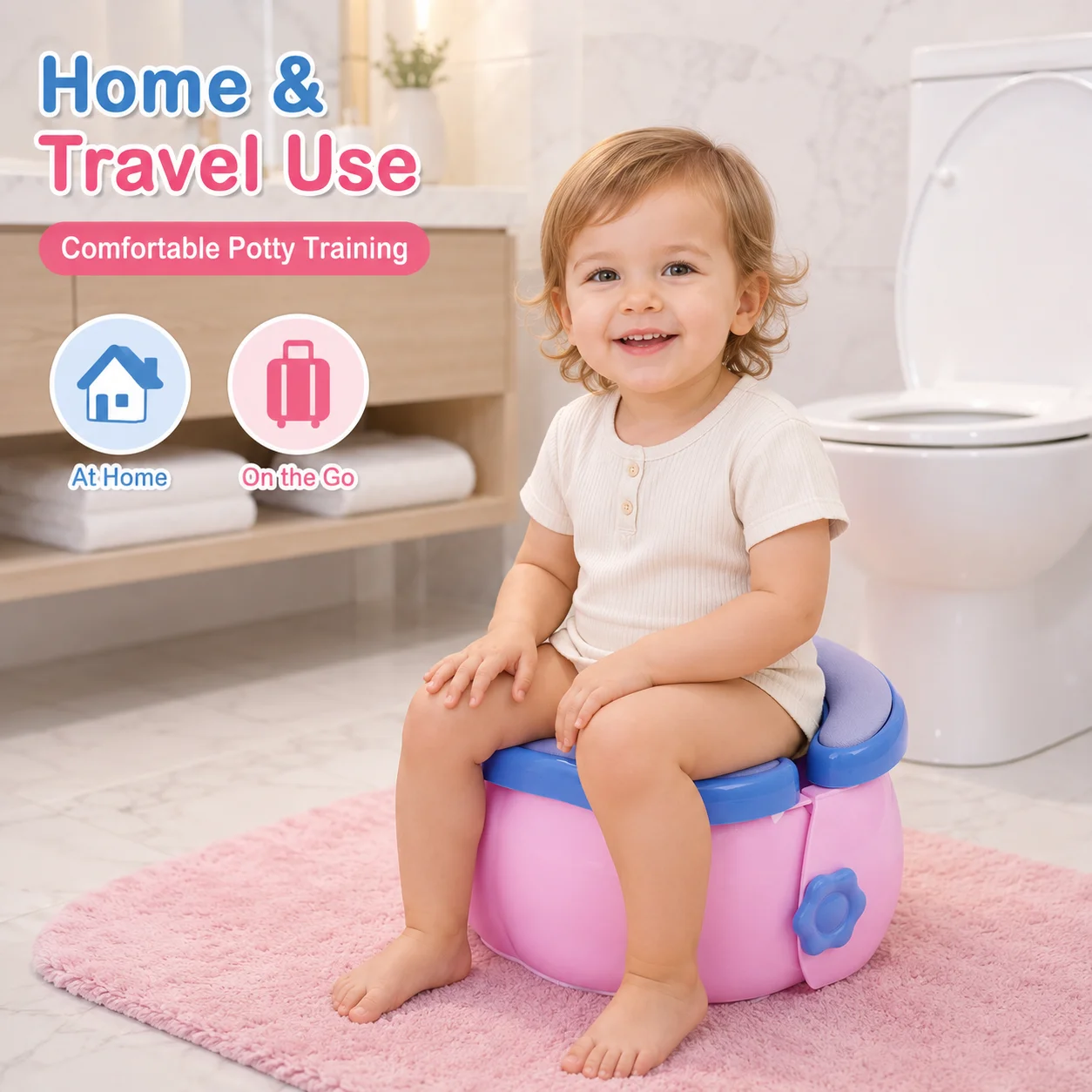 Portable Collapsible Baby Travel Potty Hard Cushion Kids Car Toilet 20 Garbage Bags Storage Pouch Boys Girls Outdoor Travel Use