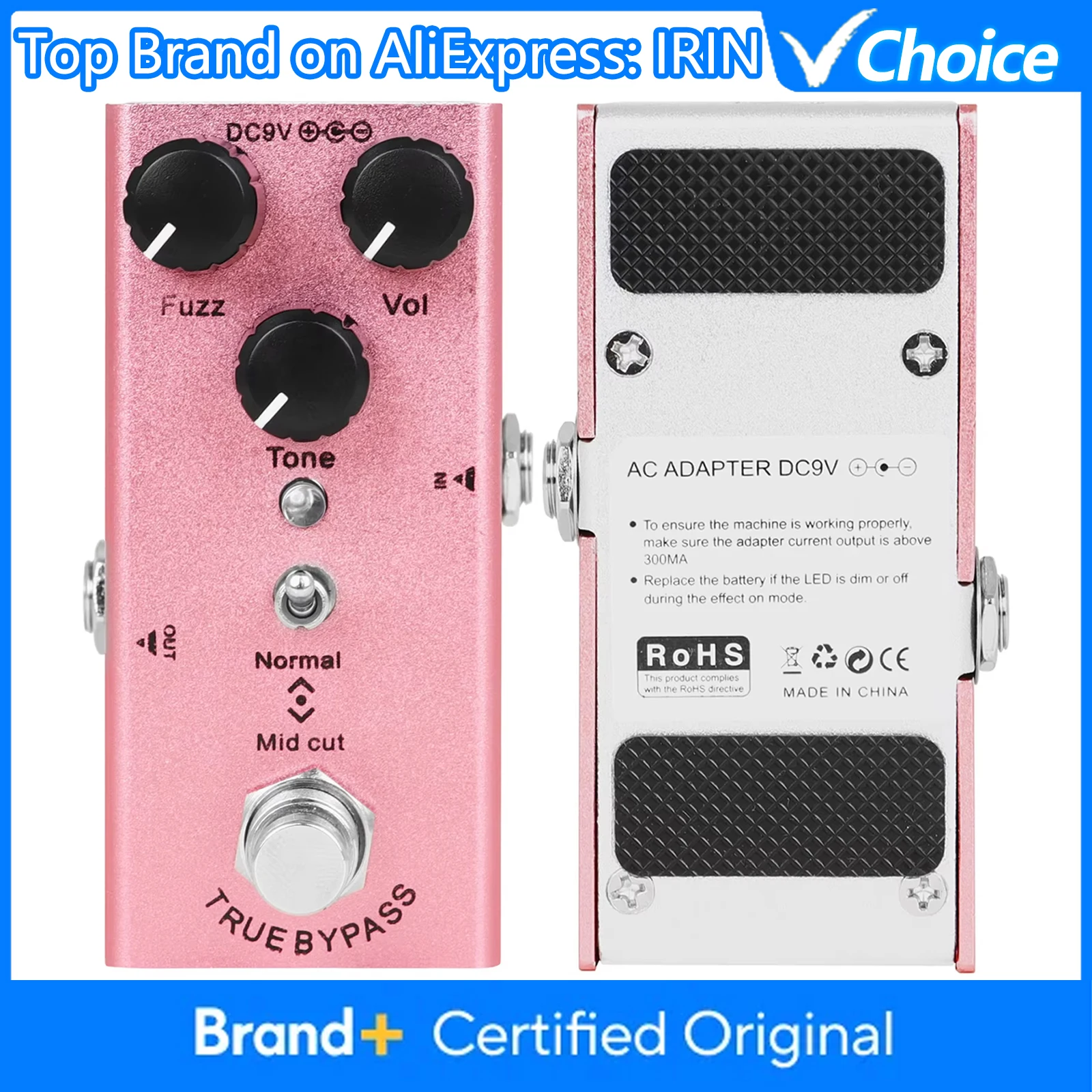 Pedal de Efecto IRIN FUZZ para Guitarra Eléctrica, Pedal de Efecto Fuzz Simple Mini EF-12, True Bypass, Carcasa de Aleación de Zinc, Accesorios para Guitarra