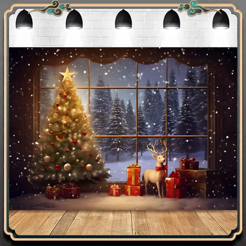

Reliable-210X150cm Christmas Background Cloth Christmas Tree Snowflake Party Decoration Children Photography Background Cloth,D