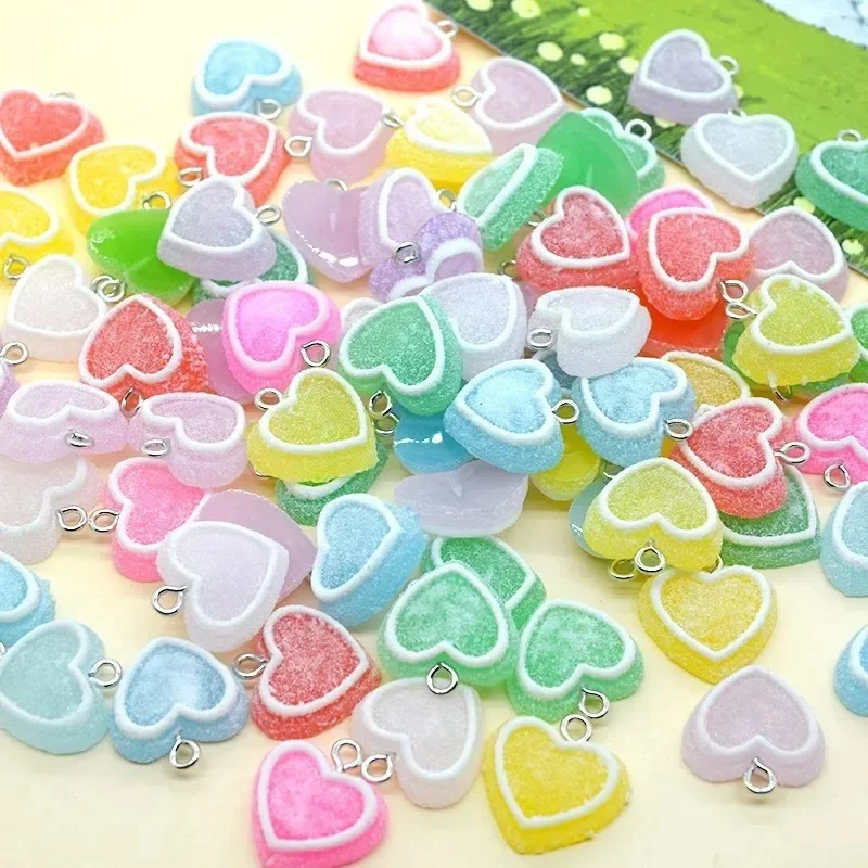 10Pcs Cute Simulated Heart Gummy Candy Pendants Random Sweet Food Charms for Making Earring Bracelet Keychain Jewelry