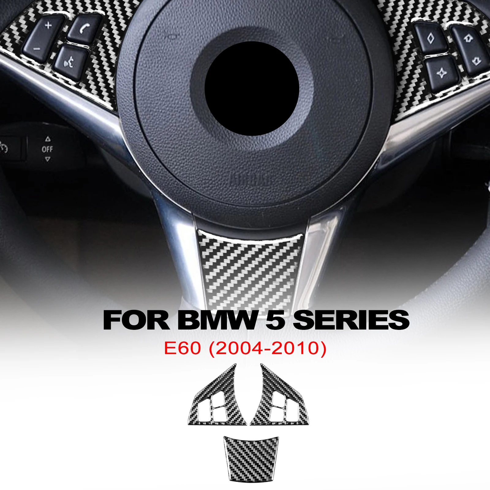 For BMW E60 Accessories 5-Series 2004-2010 Carbon Fiber Interior Auto Steering Wheel Decoration Cover Trim Stickers