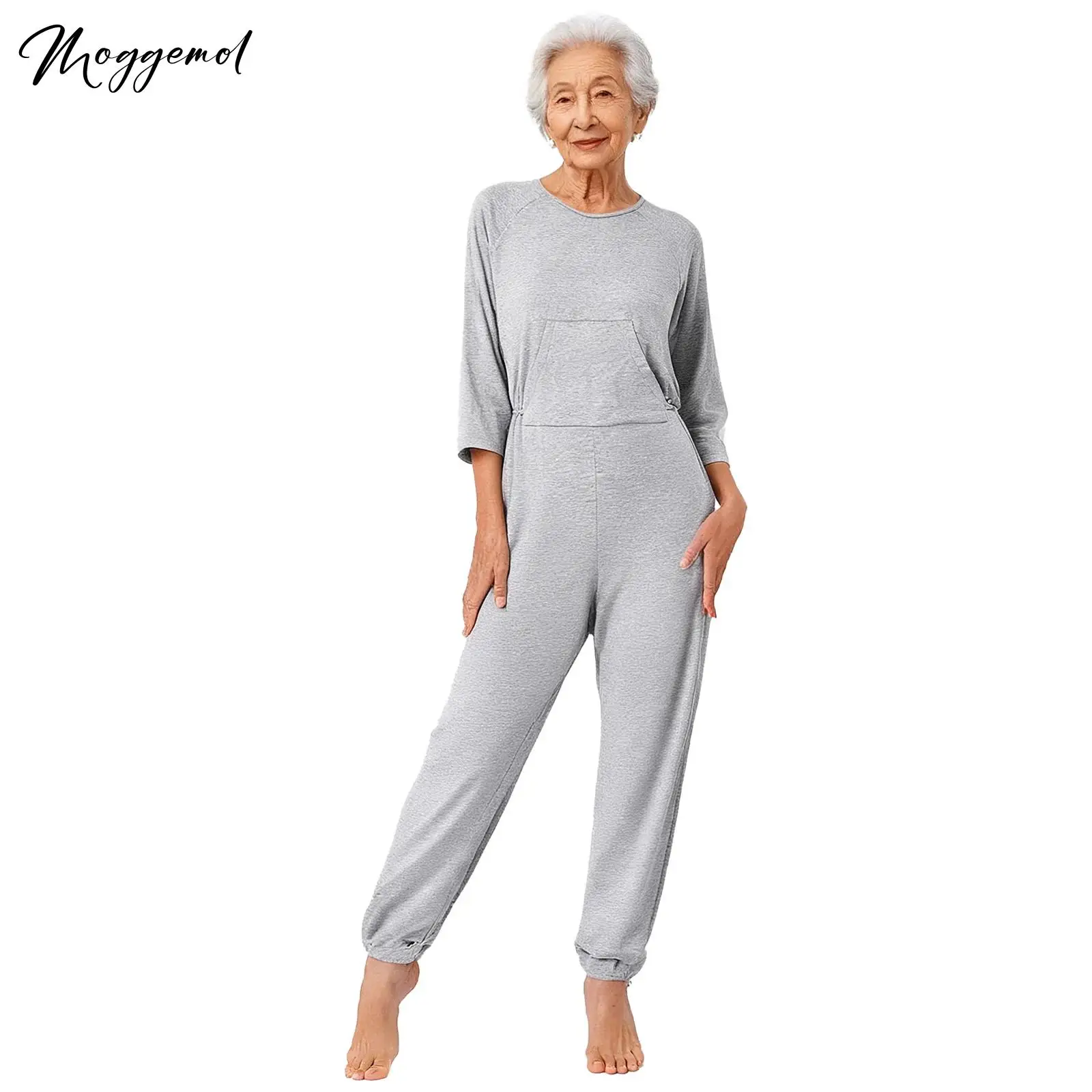 

Womens Dementia Special Needs Anti-Strip Adaptive Jumpsuit Back And Legs Back Zipper Long Sleeve Long Pants Nursing Rompers