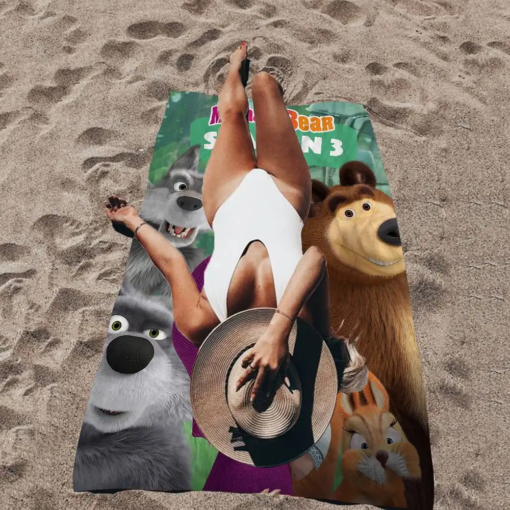 Cartoon M-Masha And The B-Bear Beach Towel Colorful Bath Towels For Girl Microfiber Quick Dry Custom Sand Free Beach Yoga Gym