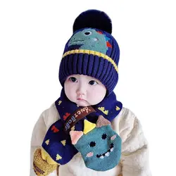 Doitbest 2023 Baby Kids Beanie Sets Dinosaur Rabbit Bear Cartoon 2 Pcs Boys Girls Winter Villus Hat Scarf Set For 2 to 6 Years