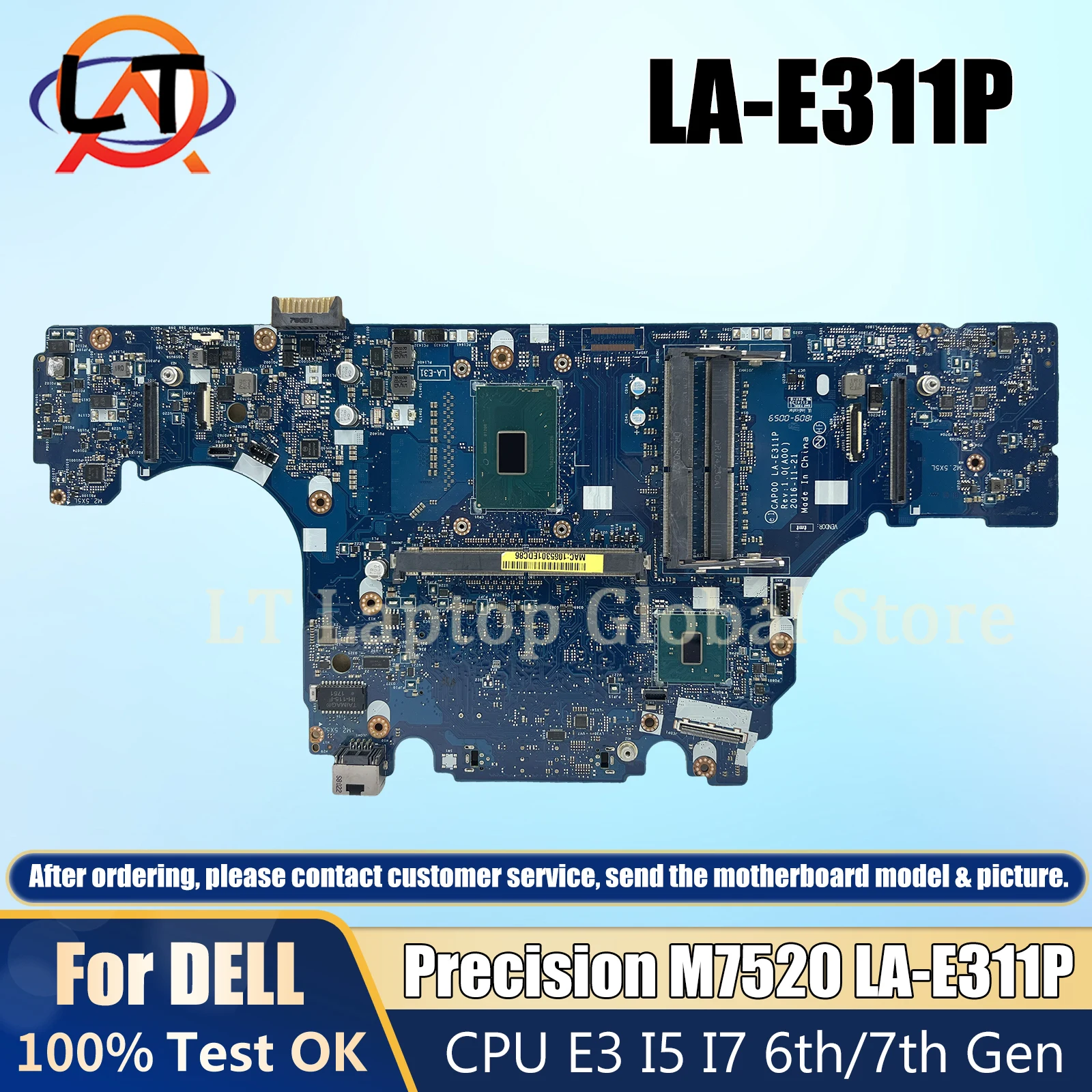 LA-E311P Laptop Motherboard For DELL Latitude 7520 M7520 0H91VT 00G75Y 0W513H 07VJ0M Mainboard with E3 I5 I7 6th/7th CPU