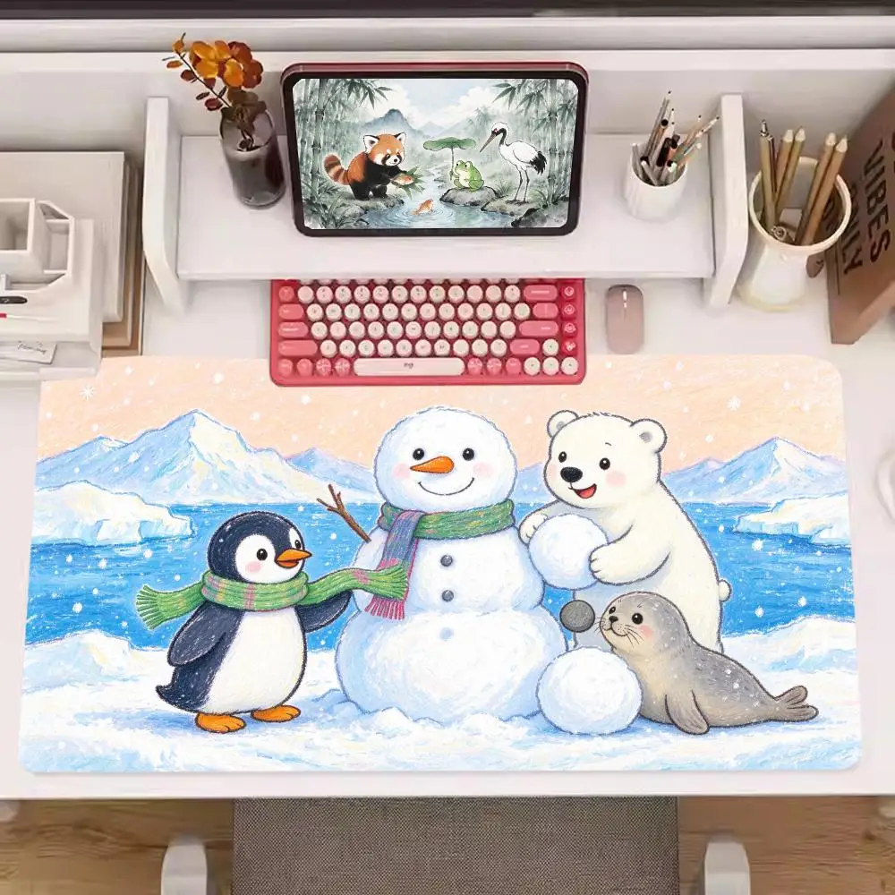 Bamboo Forest Red Panda Crane Desk Mat Thick Rubber Large Size Smooth Glide For Study Home Decor