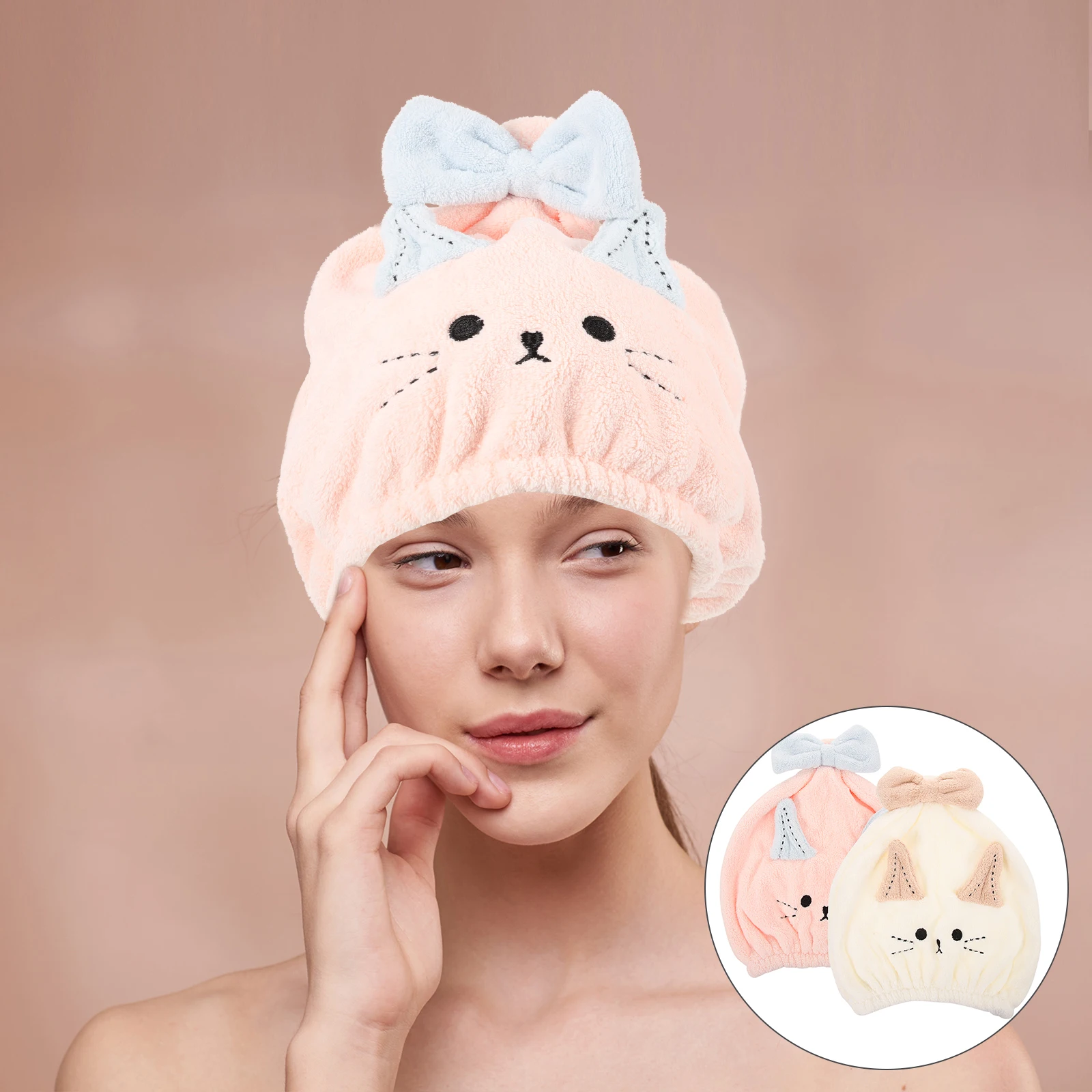 

2 PCS Absorb Water Dry Hair Towel Microfiber Towels Shower Cap Drying Absorbent