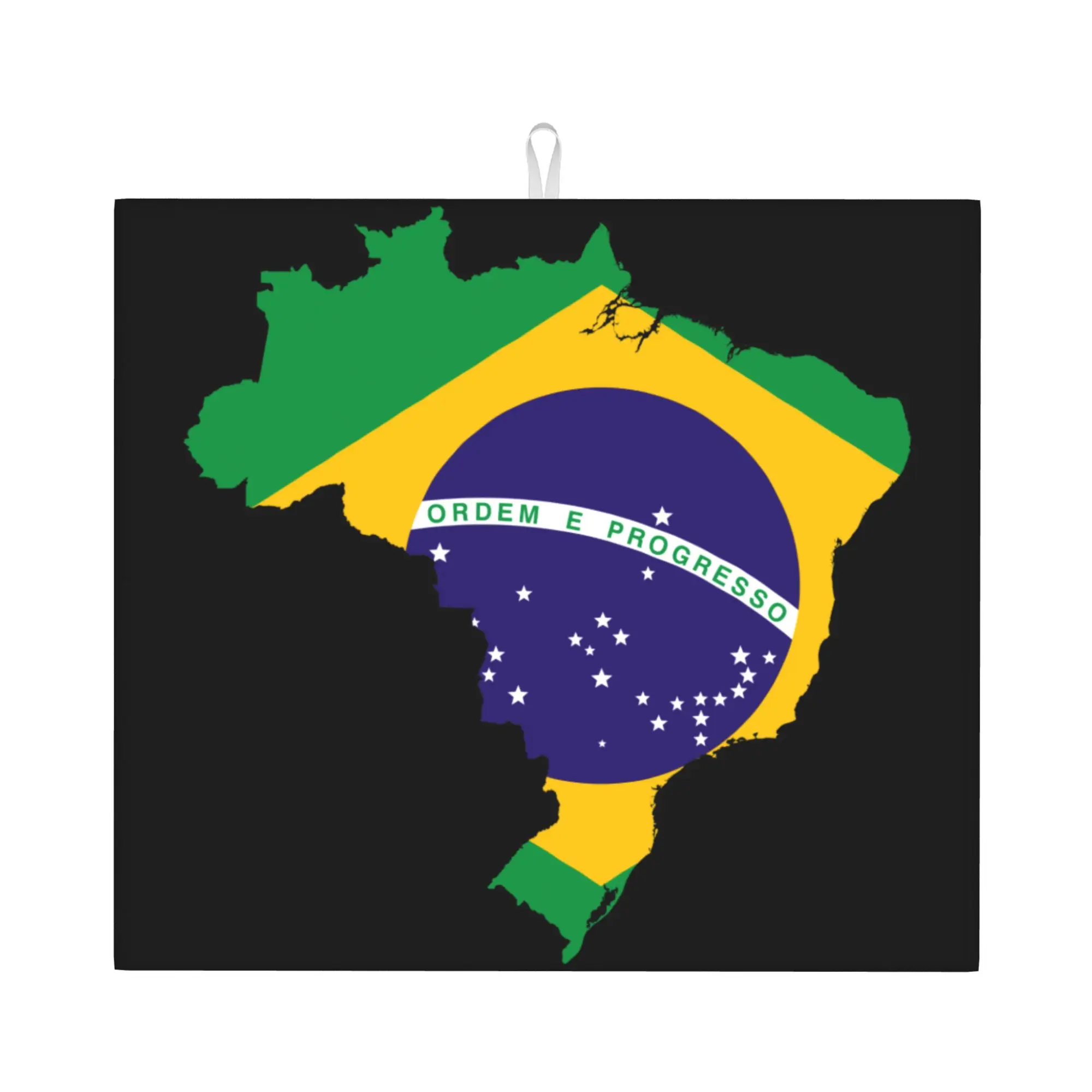 Brazilian Flag Inside Map Of Brazil Non‑Slip Waterproof Absorbent Barware Tableware Oil Proof Bathroom Drying Mat For Kitchen