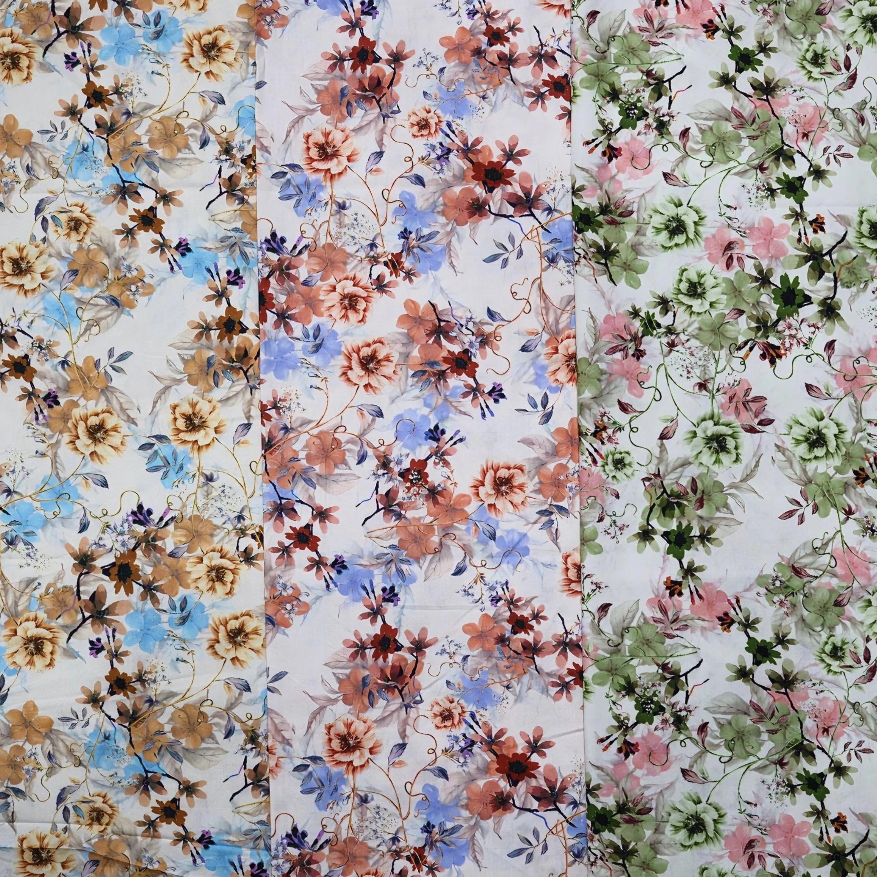Vintage Retro Floral Vine Pattern Cotton Cloth Lightweight Skin-Friendly DIY Sewing Fabric for Women Dress Scarf Home Textile
