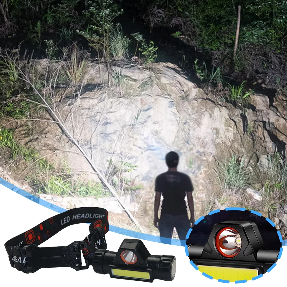 Mini LED Headlamp 2 Modes Head Flashlight USB Rechargable Powerful Head Light Super Bright Head Torch for Outdoor Camping