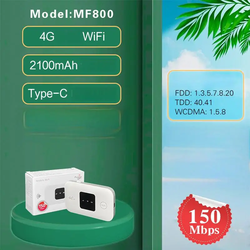 Portable 4G LTE Mobile Hotspot Router SIM Card Slot 150Mbps 2100mAh Battery Pocket WiFi for Travel Home Office Outdoor