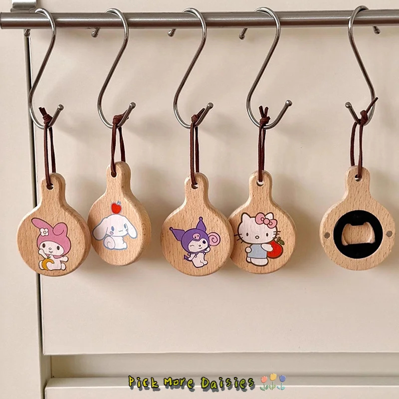Kawaii Sanrio Hello Kitty Wijnopener Meisje ronde Bierflesopener Draagbare Koelkastmagneet Anime Gift