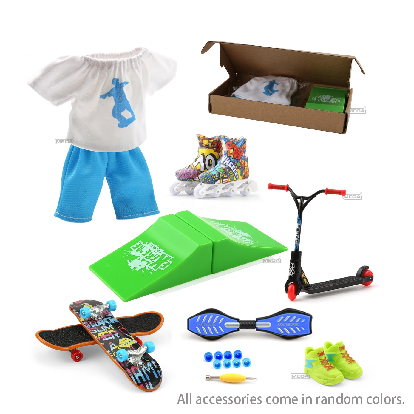 Finger Extreme Sport Set Mini Finger Scooter Shoes Roller Skate with DIY Replacement Wheels Tool Clothes Fidget Toy for Beginner