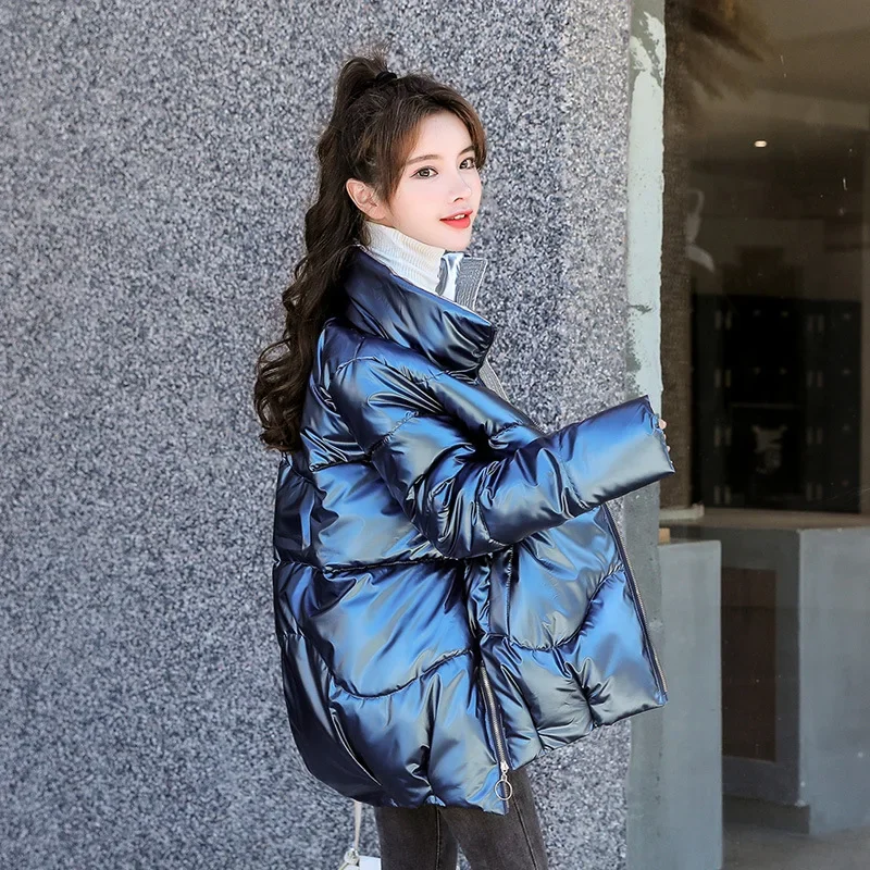 2024 Autumn and Winter New Fashion Stand-up Collar Down Jacket Women Short Smooth Casual Loose Cotton Jacket Bread Women