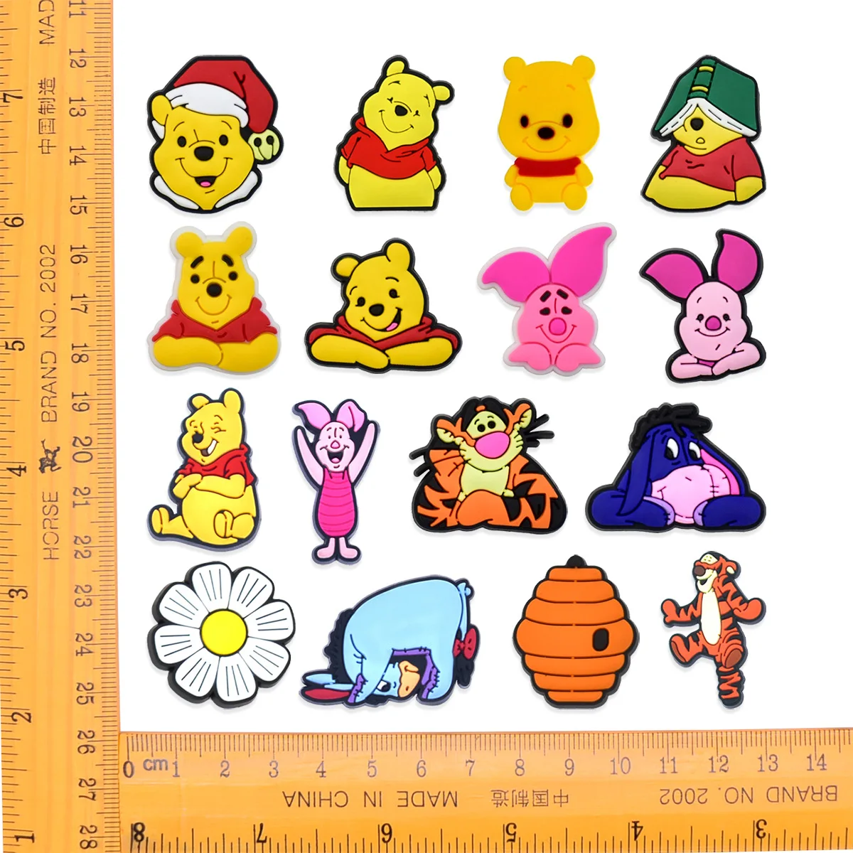 16Pcs Set Hi-Q Cartoon Bear Winnie Pooh Rubber PVC Shoe Charms For Slides Sandals DIY Custom Accessories Shoe Clog Pins Studs